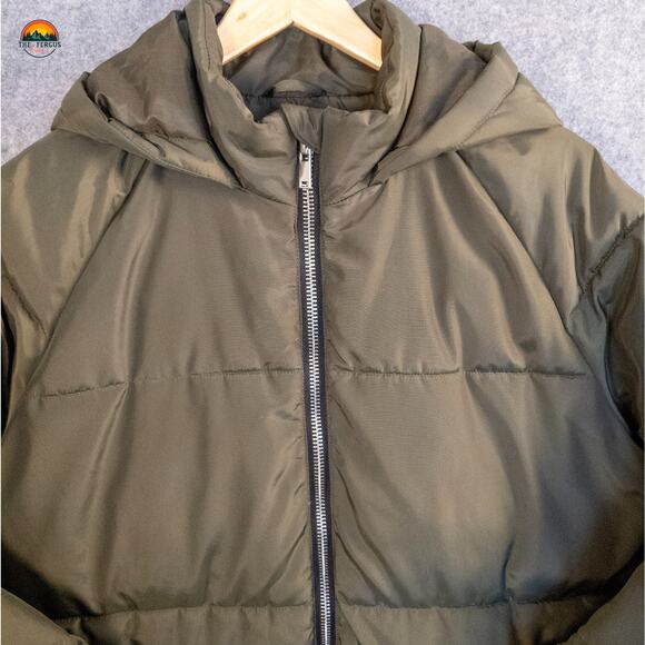Dip Quilted Puffer Jacket Olive Green Trench Full-Zip Hooded Gorpcore Women's XL - Picture 10 of 12